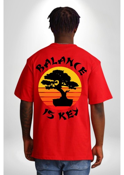 Karete Çocuk Bonsai Kırmızı Oversize Kadın Erkek Ön ve Sırt Baskılı T-Shirt fiyatları