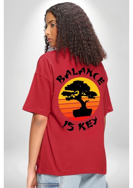 Karete Çocuk Bonsai Kırmızı Oversize Kadın Erkek Ön ve Sırt Baskılı T-Shirt fırsatları