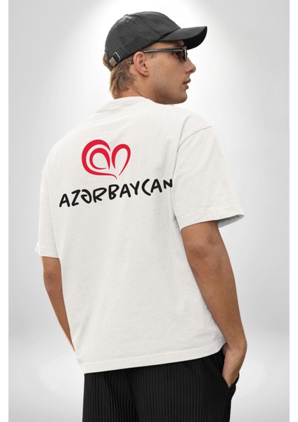Azerbaycan Seviyorum I Love Azarbaycan Beyaz Oversize Kadın Erkek Ön ve Sırt Baskılı T-Shirt fiyatları