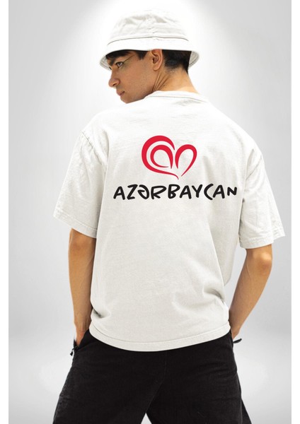 Azerbaycan Seviyorum I Love Azarbaycan Beyaz Oversize Kadın Erkek Ön ve Sırt Baskılı T-Shirt fırsatları