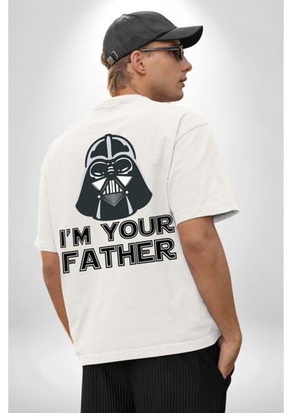 Darth Vader Ben Senin Babanım Beyaz Oversize Kadın Erkek Ön ve Sırt Baskılı T-Shirt