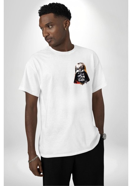 Darth Vader Star Wars Araba Motoru Güçlendir Beyaz Oversize Kadın Erkek Ön ve Sırt Baskılı T-Shirt