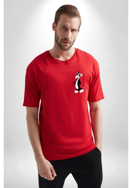 Twity Kırmızı Oversize Kadın Erkek Ön ve Sırt Baskılı T-Shirt