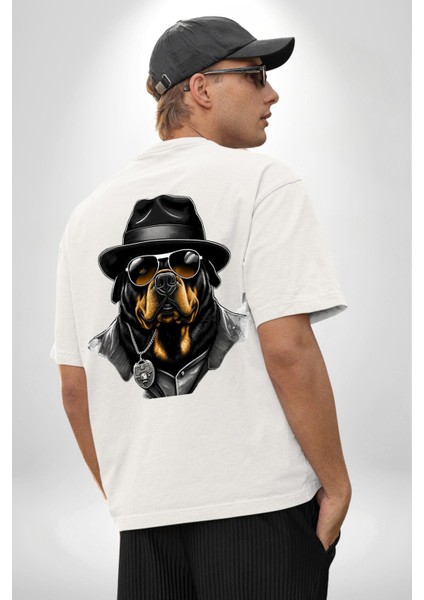 Mafya Rottweiler Beyaz Oversize Kadın Erkek Ön ve Sırt Baskılı T-Shirt fiyatları