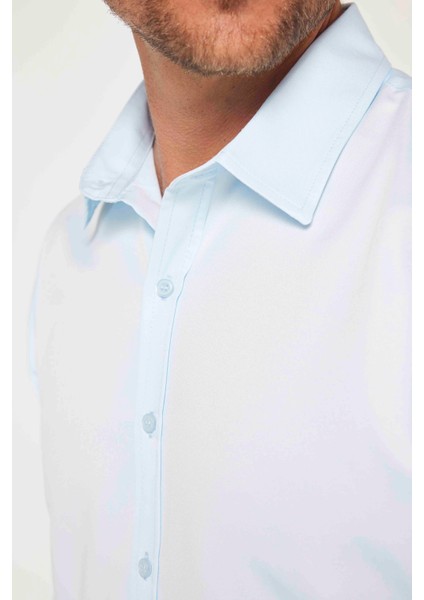 Slim Fit Uzun Kollu Kolay Ütü Teri Emen Nefes Alan Doku Kravatlık Dört Mevsim Mavi Erkek Gömlek fırsatları