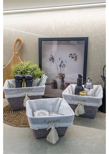 Çok Amaçlı Saklama Organizer Kutu Kare Keçe Sepet (Mini) - 03433 ( Lisinya )