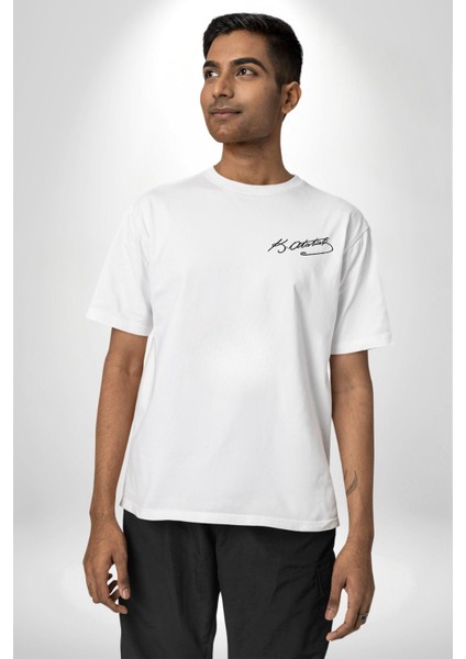 Atatürk 10 Kasım Anma Beyaz Oversize Kadın Erkek Ön ve Sırt Baskılı T-Shirt indirimleri