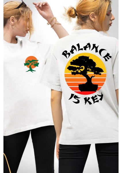 Karete Çocuk Bonsai Beyaz Oversize Kadın Erkek Ön ve Sırt Baskılı T-Shirt