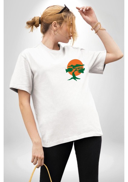 Karete Çocuk Bonsai Beyaz Oversize Kadın Erkek Ön ve Sırt Baskılı T-Shirt indirimleri