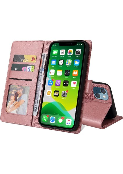 Iphone 13 Mini Üç Kart Yuvaları Premium Deri Kickstand Için Flip Case (Yurt Dışından)