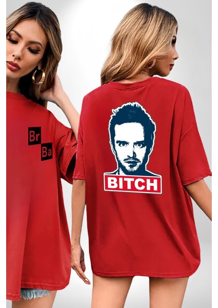Breaking Bad Kırmızı Oversize Kadın Erkek Ön ve Sırt Baskılı T-Shirt
