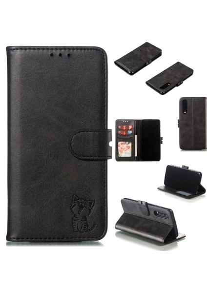 Huawei P30 Manyetik Kapatma Kabartmalı Kickstand Kartı Için Cüzdan Kılıf (Yurt Dışından)
