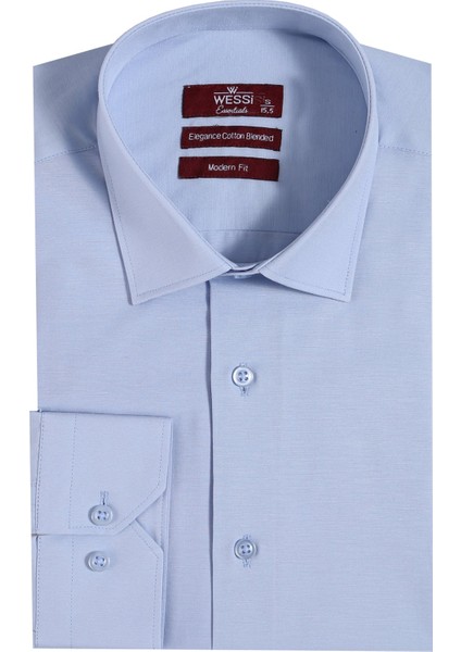 Buz Mavi Düz Uzun Kol Regular Fit Gömlek - Wessi indirimleri