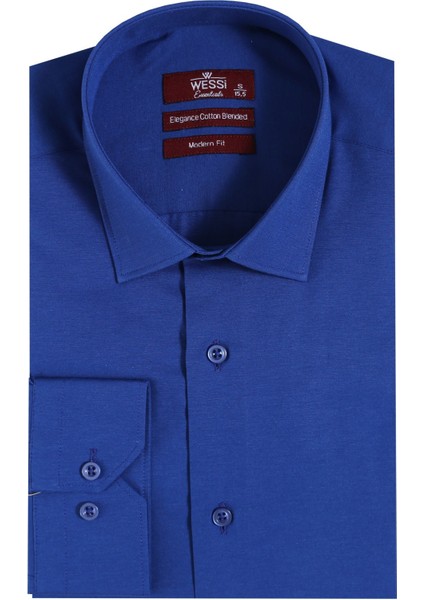Desensiz Uzun Kollu Regular Fit Mavi Erkek Gömlek - Wessi fırsatları