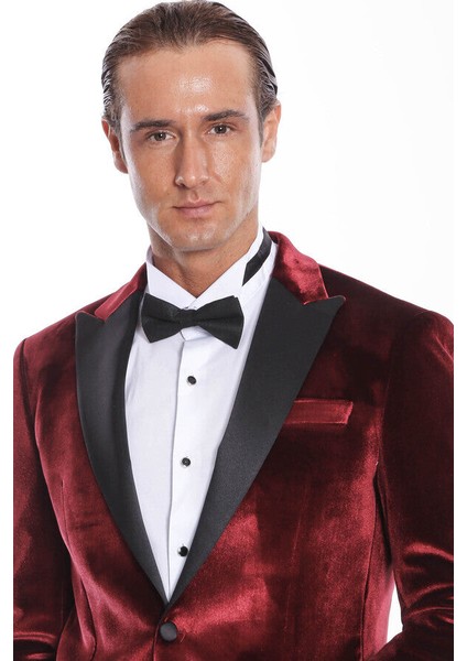 Kadife Slim Fit Bordo Erkek Smokin Ceket - Wessi fiyatları