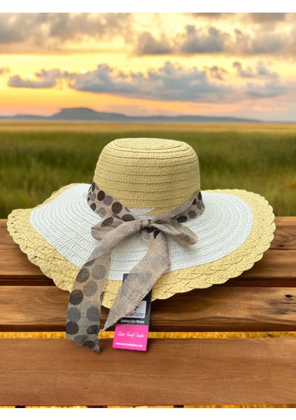 Kadın Çift Renkli Hasır Plaj Şapkası