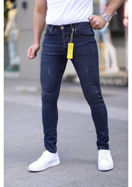 Erkek Likralı Tırnaklı Kot Pantolon-Jean