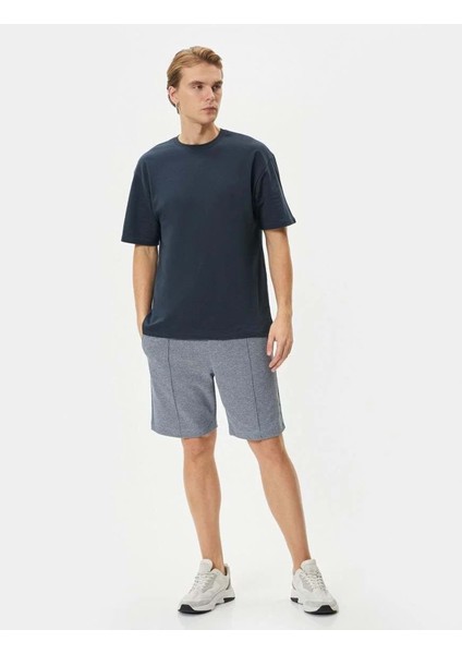 Bermuda Şort Beli Bağcıklı Nervürlü Cepli - Koton - 4SAM40026MK - Mavi - M fiyatları