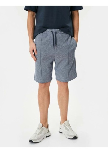 Bermuda Şort Beli Bağcıklı Nervürlü Cepli - Koton - 4SAM40026MK - Mavi - M modelleri