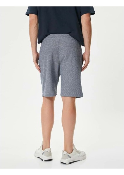 Bermuda Şort Beli Bağcıklı Nervürlü Cepli - Koton - 4SAM40026MK - Mavi - M fırsatları