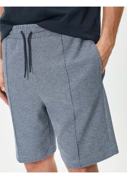 Bermuda Şort Beli Bağcıklı Nervürlü Cepli - Koton - 4SAM40026MK - Mavi - M indirimleri