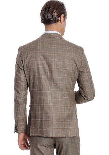 Ekose Ceketli Slim Fit Kahverengi Erkek Takım Elbise - Wessi fırsatları