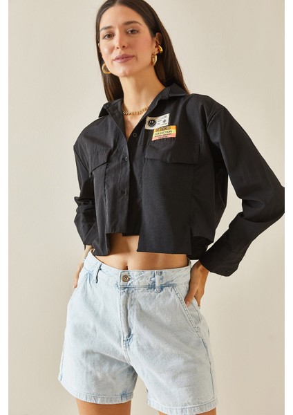 Siyah Etiket Detaylı Çift Cepli Gömlek 5YXK2-48576-02 fiyatları