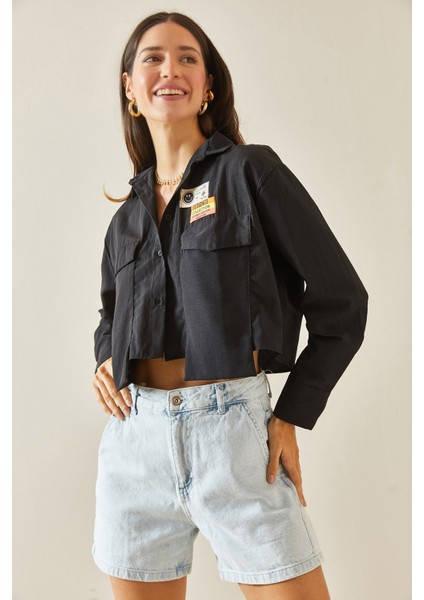 Siyah Etiket Detaylı Çift Cepli Gömlek 5YXK2-48576-02 fırsatları