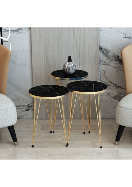 Mhrgroup Cma Siyah Üçlü Zigon Sehpa,zigon Sehpa, Siyah Metal Ayaklı Zigon Sehpa,zigon Sehpa Seti