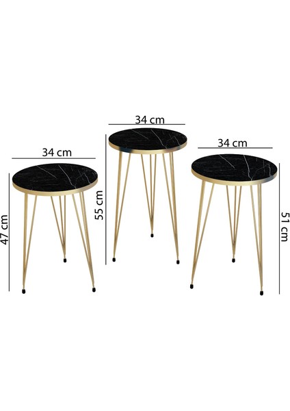 Mhrgroup Cma Siyah Üçlü Zigon Sehpa,zigon Sehpa, Siyah Metal Ayaklı Zigon Sehpa,zigon Sehpa Seti modelleri