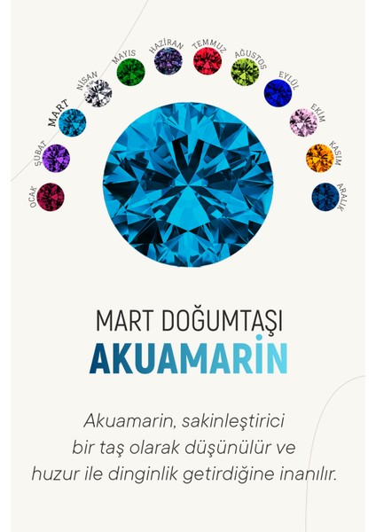 Mart Akuamarin Doğum Taşı Çiçek Motifli Telkari Gümüş Kolye