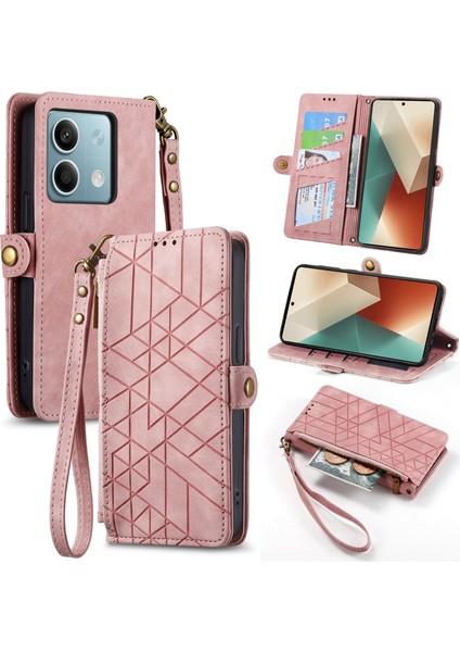 Xiaomi Redmi Note 13 4gile Uyumlu Cüzdan Kılıf Geometrik Kabartmalı Pu Deri Kickstand Kart Yuvaları Flip Folyo Kapak (Yurt Dışından)