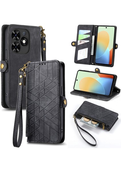 Tecno Spark Go 2024ILE Uyumlu Cüzdan Kılıf Geometrik Kabartmalı Pu Deri Kickstand Kart Yuvaları Flip Folyo Kapak (Yurt Dışından)