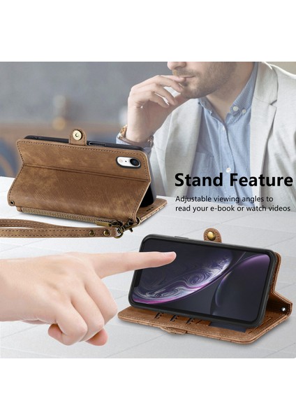 iPhone Xrile Uyumlu Cüzdan Kılıf Geometrik Kabartmalı Pu Deri Kickstand Kart Yuvaları Flip Folyo Kapak (Yurt Dışından) indirimleri