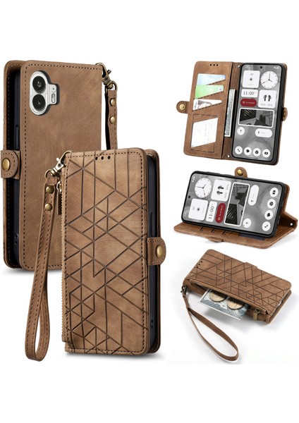 Nothing Phone 2ile Uyumlu Cüzdan Kılıf Geometrik Kabartmalı Pu Deri Kickstand Kart Yuvaları Flip Folyo Kapak (Yurt Dışından)