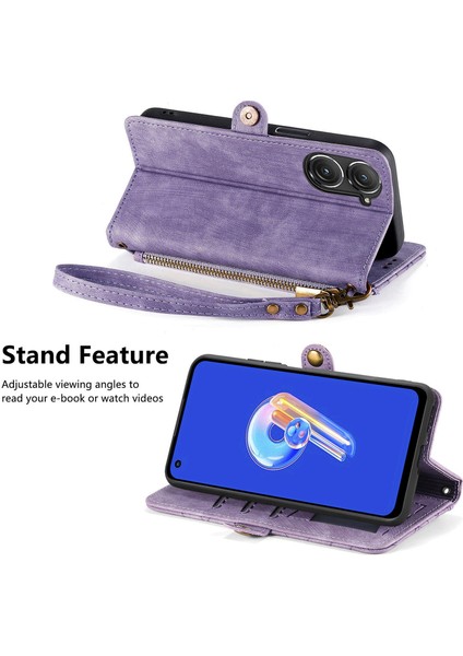 Asus Zenfone 9ile Uyumlu Cüzdan Kılıf Geometrik Kabartmalı Pu Deri Kickstand Kart Yuvaları Flip Folyo Kapak (Yurt Dışından) indirimleri