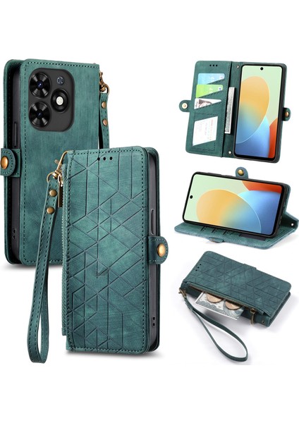 Tecno Spark Go 2024ILE Uyumlu Cüzdan Kılıf Geometrik Kabartmalı Pu Deri Kickstand Kart Yuvaları Flip Folyo Kapak (Yurt Dışından)