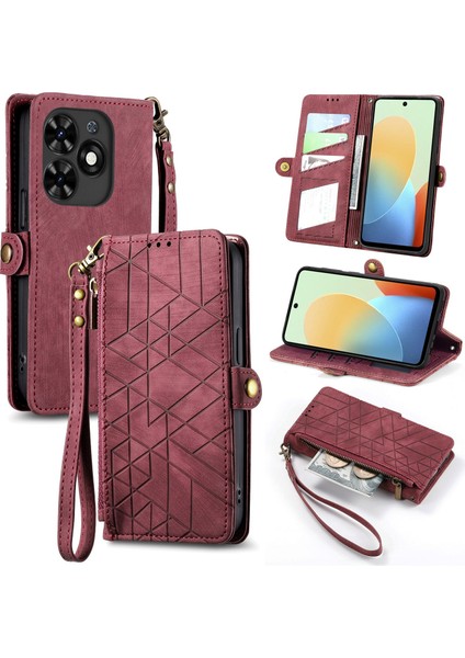 Tecno Spark Go 2024ILE Uyumlu Cüzdan Kılıf Geometrik Kabartmalı Pu Deri Kickstand Kart Yuvaları Flip Folyo Kapak (Yurt Dışından)
