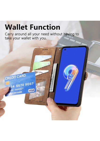Asus Zenfone 9ile Uyumlu Cüzdan Kılıf Geometrik Kabartmalı Pu Deri Kickstand Kart Yuvaları Flip Folyo Kapak (Yurt Dışından) indirimleri
