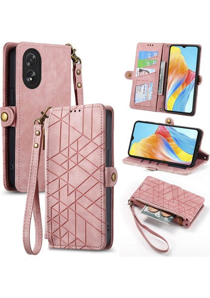 Oppo A38 4G/A18 4gile Uyumlu Cüzdan Kılıf Geometrik Kabartmalı Pu Deri Kickstand Kart Yuvaları Flip Folyo Kapak (Yurt Dışından)
