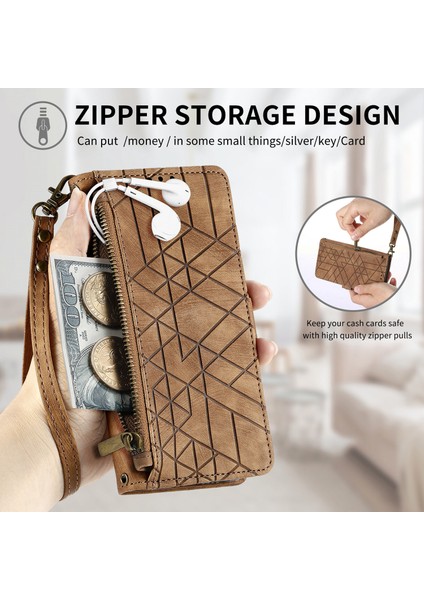 Motorola Moto G53ILE Uyumlu Cüzdan Kılıf Geometrik Kabartmalı Pu Deri Kickstand Kart Yuvaları Flip Folyo Kapak (Yurt Dışından) fiyatları