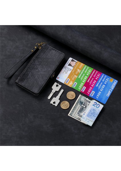 Oppo Realme 11 4gile Uyumlu Cüzdan Kılıf Geometrik Kabartmalı Pu Deri Kickstand Kart Yuvaları Flip Folyo Kapak (Yurt Dışından)