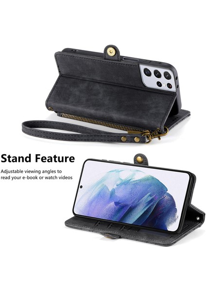 Samsung Galaxy S21 Ultraile Uyumlu Cüzdan Kılıf Geometrik Kabartmalı Pu Deri Kickstand Kart Yuvaları Flip Folyo Kapak (Yurt Dışından) indirimleri