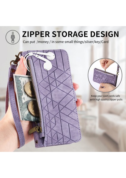 iPhone 15 Plusile Uyumlu Cüzdan Kılıf Geometrik Kabartmalı Pu Deri Kickstand Kart Yuvaları Flip Folyo Kapak (Yurt Dışından) fiyatları