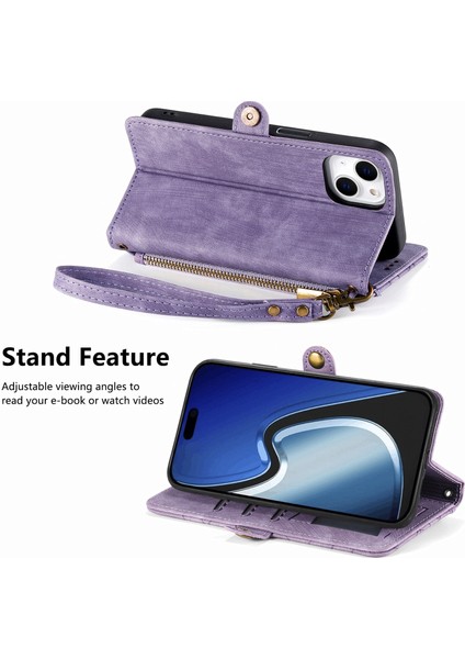 iPhone 15 Plusile Uyumlu Cüzdan Kılıf Geometrik Kabartmalı Pu Deri Kickstand Kart Yuvaları Flip Folyo Kapak (Yurt Dışından) indirimleri