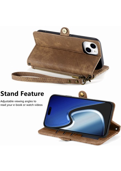 iPhone 15 Plusile Uyumlu Cüzdan Kılıf Geometrik Kabartmalı Pu Deri Kickstand Kart Yuvaları Flip Folyo Kapak (Yurt Dışından) indirimleri