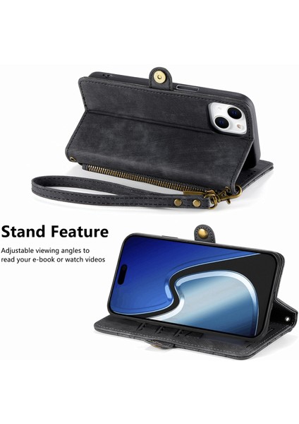 iPhone 15 Plusile Uyumlu Cüzdan Kılıf Geometrik Kabartmalı Pu Deri Kickstand Kart Yuvaları Flip Folyo Kapak (Yurt Dışından) indirimleri