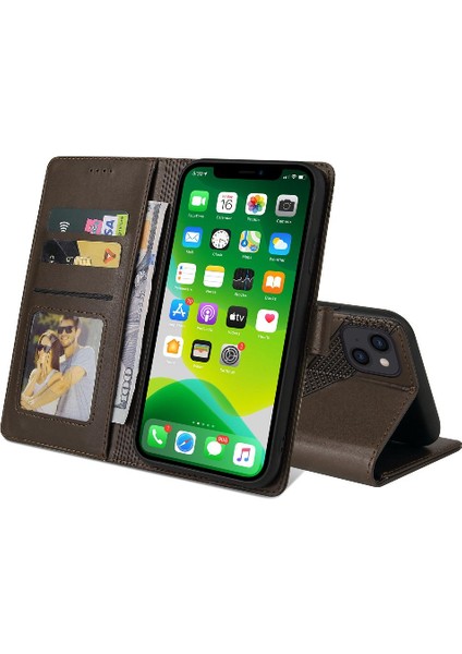 Iphone 13 Kickstand Üç Kart Yuvaları Premium Deri Için Flip Case (Yurt Dışından)