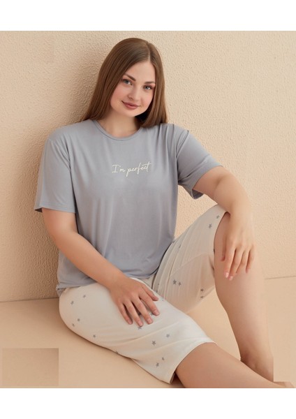 50503-4 Kadın Yazlık Büyük Beden Kapri Pijama Takımı