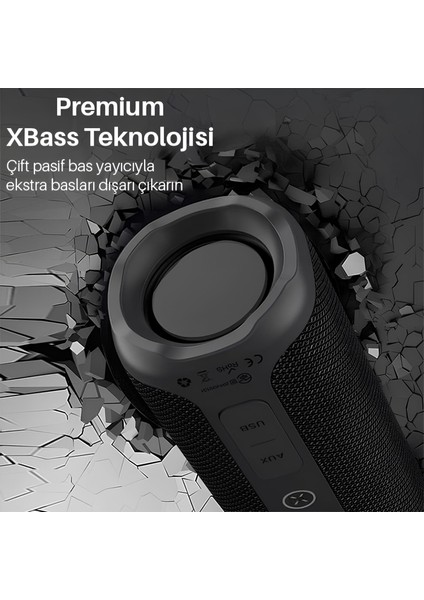 BTS30 Stormbox 24W 20 Saat Oynatma Süresi Ipx7 Su Geçirmez Taşınabilir Tws Bluetooth Hoparlör Siyah